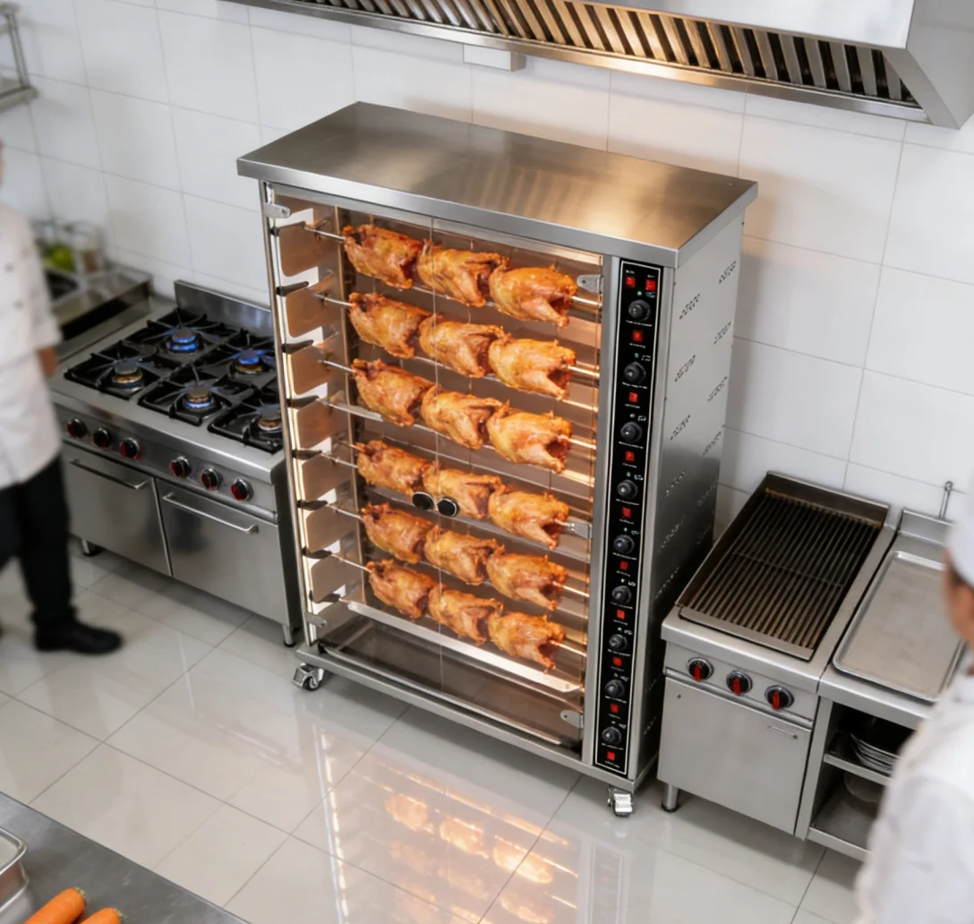 Heiß begehrter vertikaler 6-Spieß-LPG-Gas-Hähnchengrill 360 ° Automatisch …