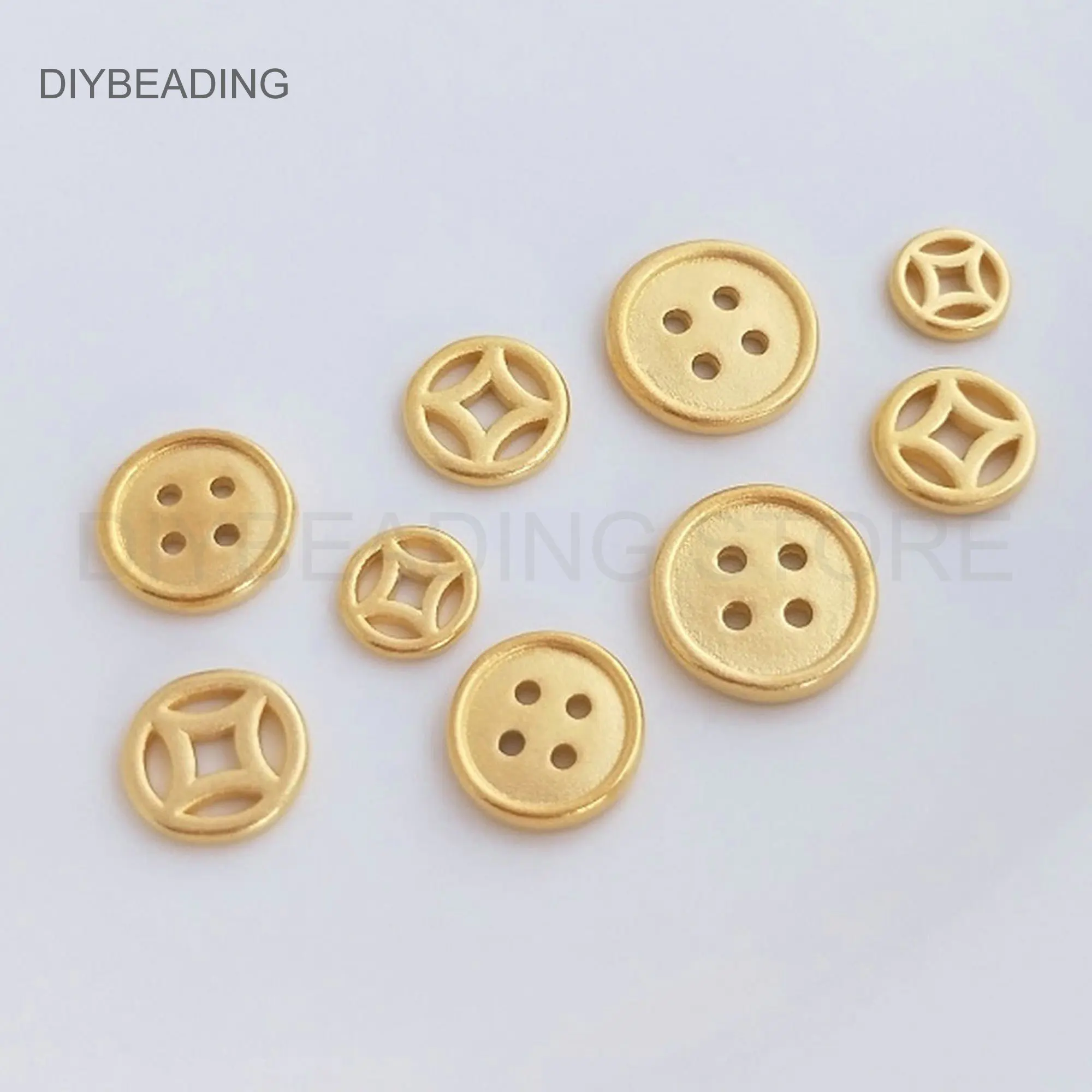 Chinese Copper Cash Charms for Jewelry Making 14K Real Gold Plated Brass Coin Beads Online Bulk Wholesale Supplies (4 Sizes)