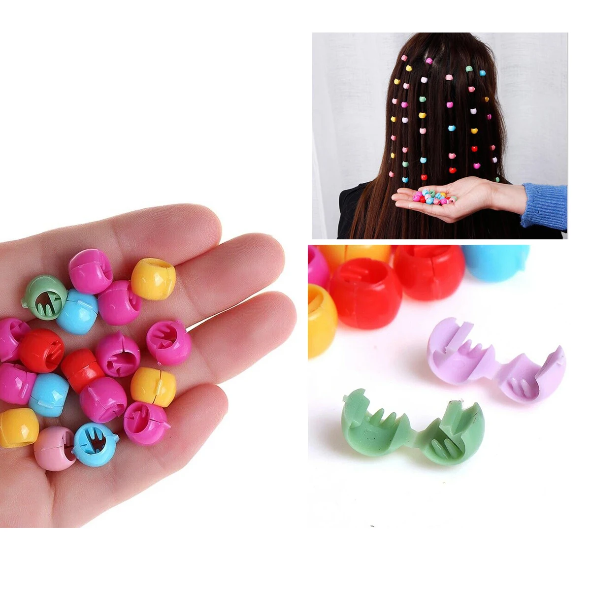 10 Mini Plastic Hair Clips Womens Candy Coloured Beaded Headpieces Suitable for Womens Candy Coloured Girls Beaded Headpieces