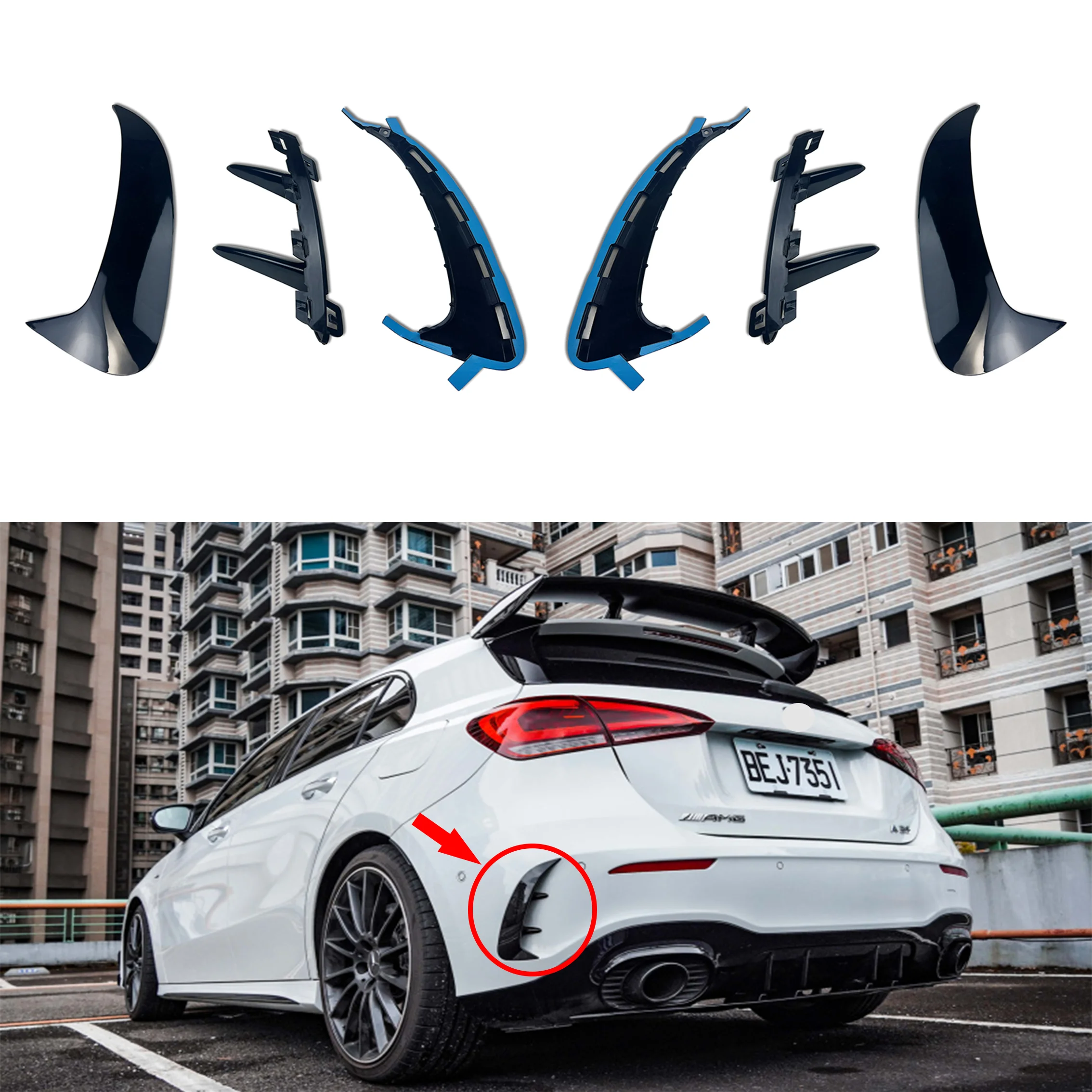 Para tylnych spojlerów zderzaków Canards Splitters do Mercedes Benz W177 AMG Line Hatchback A180 A200 A220 A160 A250 A35 2019
