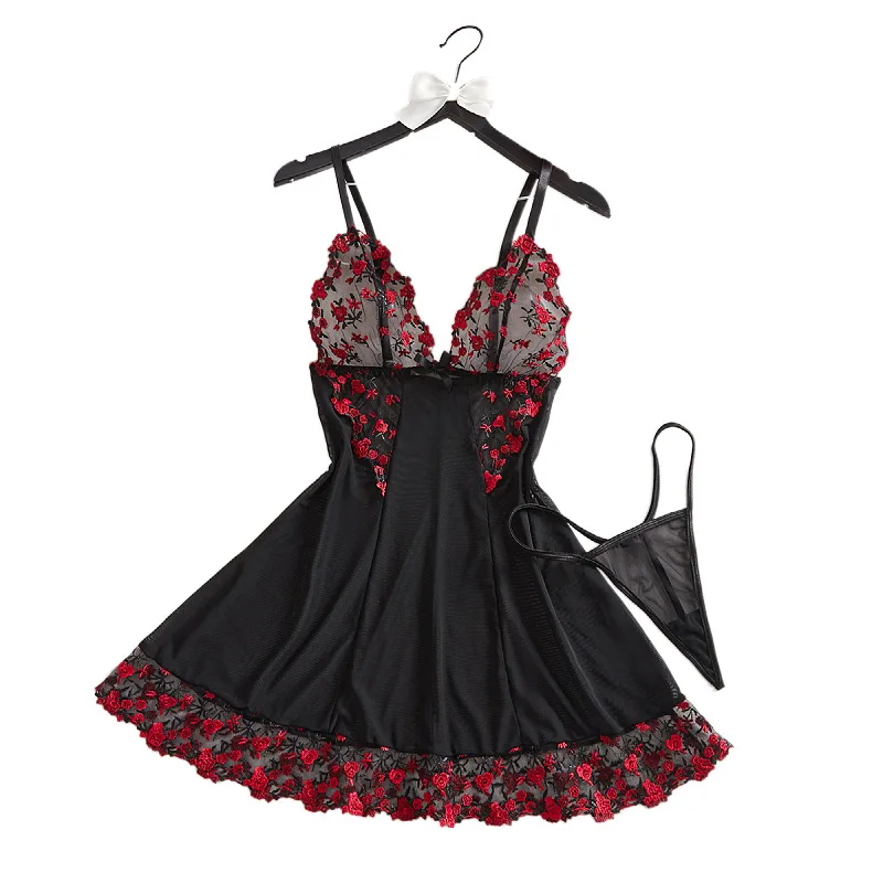 

Fashionable and sexy sleeping transparent underwear romantic and erotic pajamas set Valentine's Day gift black