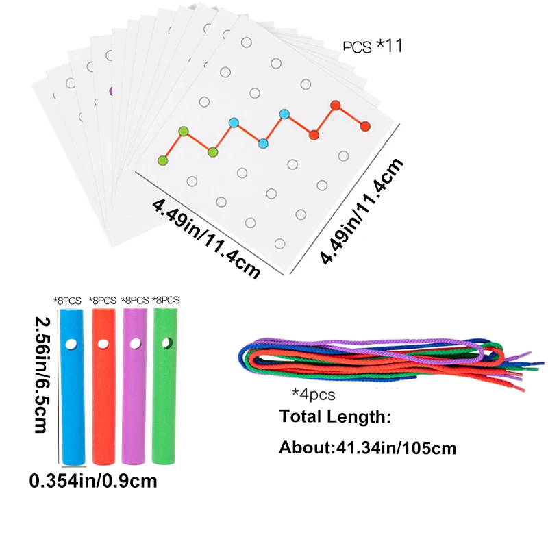Holzseil-Einfädelspiel mit bunten Stöcken und Seilen – trainieren Sie logische Denkfähigkeit und Fantasie, Geschenk für Kinder