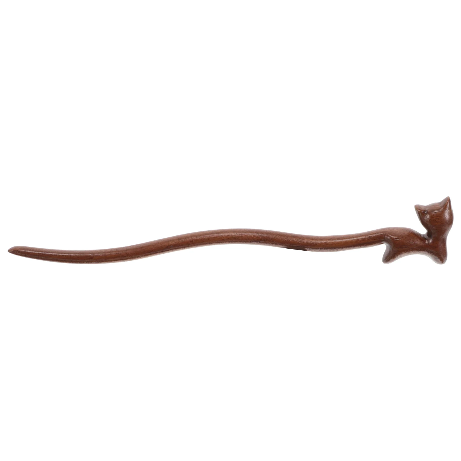

Wooden Sticks For Women Retro Chinese Style Cat Design Long Tail Hairpins Vintage Handmade Hair Accessories Curved Animal