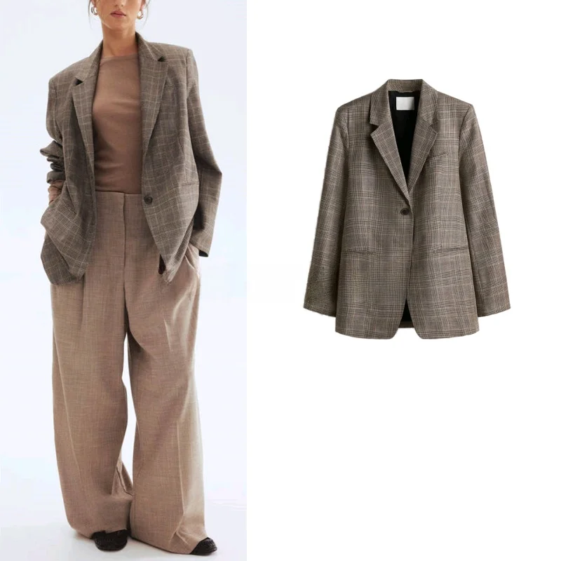 

Autumn New Women's Casual Flannel Linen Blend V-ne Double-breasted Suit Vest Casual Commute Sle Single-button Closure