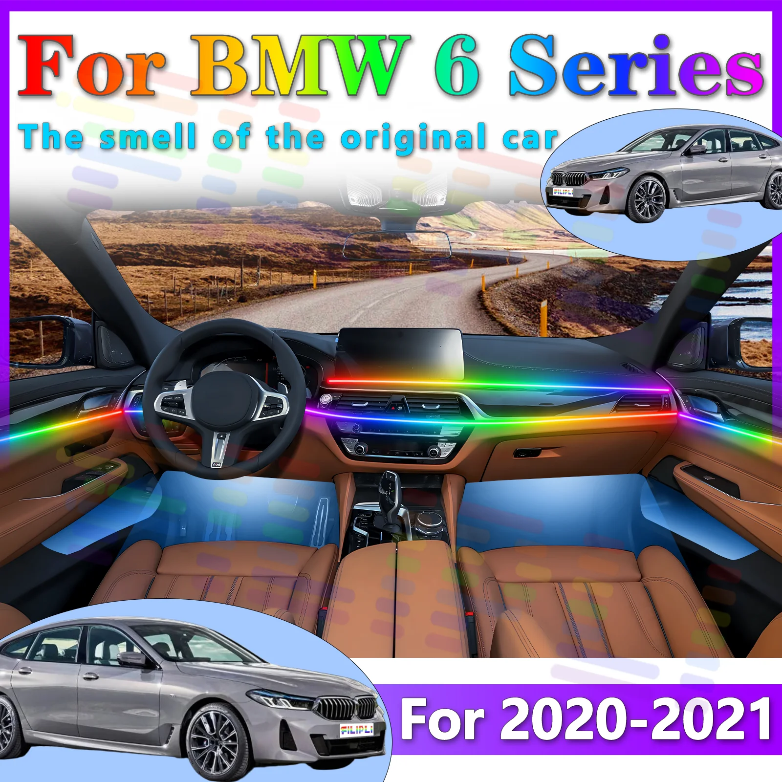 

FILIPLI для BMW 6 серии G30 G31 Интерьерное скрытое светодиодное приложение для экологического освещения - управляемое 64 цветами RGB-симфонии и дифференциала