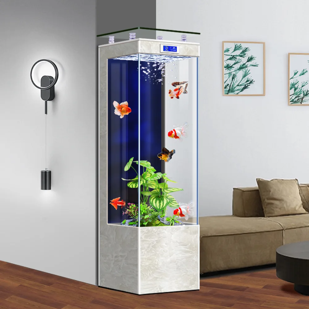 Living room vertical small fish tank 2025 new integrated circulation filter household ultra-white ecological aquarium viewing