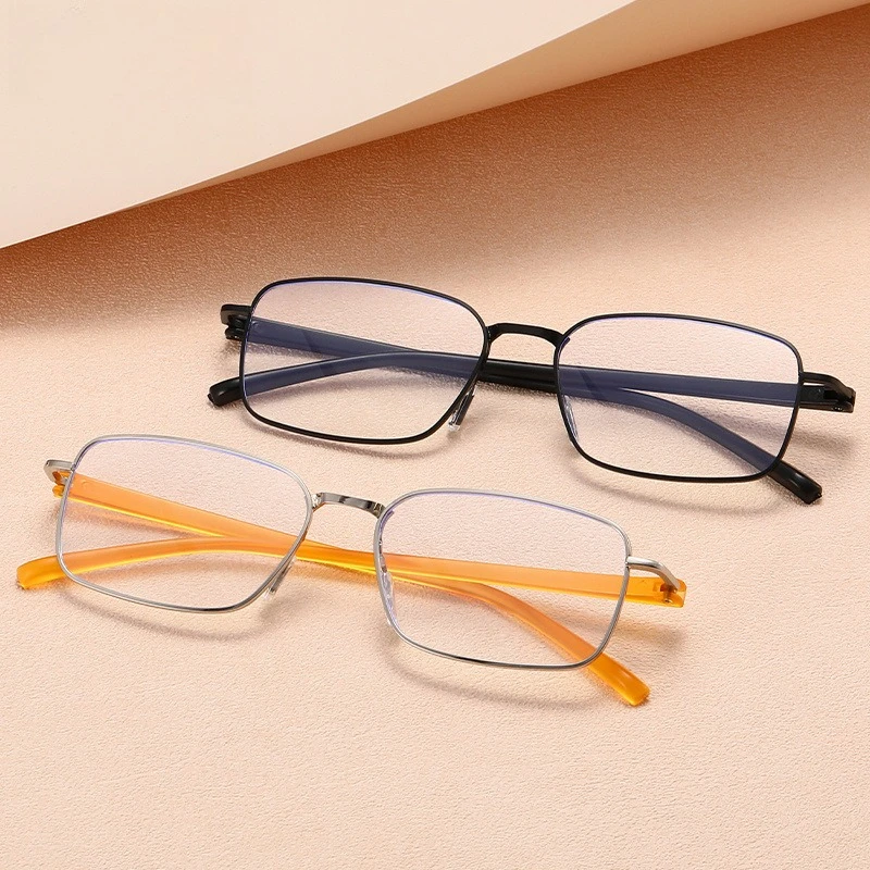Minimalist Lightweight Square Reading Glasses Thin Black Metal Frame Anti Blue Light Business Presbyopic Eyeglasses 0 To +4.0
