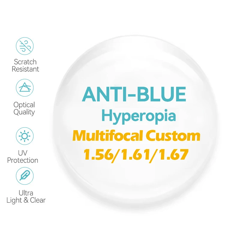 

Custom A Pair Prescription Of Optical Lens CR39 Anti-blue Aspheric Myopia Presbyopia Scratch-resistant 1.56 1.61 1.67 Index