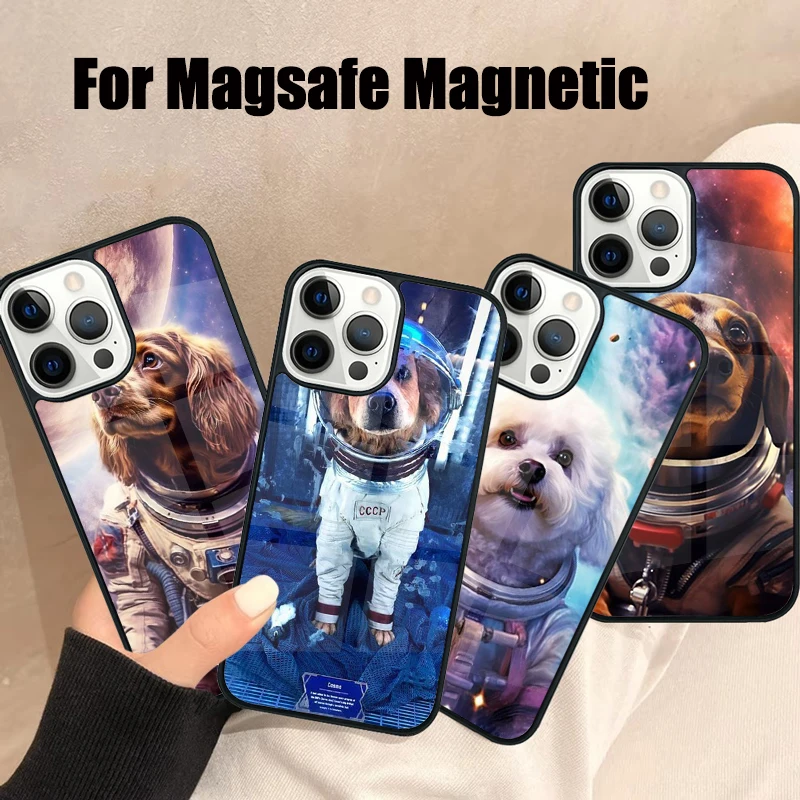 

Чехол Magsafe для телефона Astronaught Dog Space Doggy для iPhone 16, 15, 14, 13, 12, 11 Pro Max Plus, мини-зеркало, беспроводной магнитный чехол