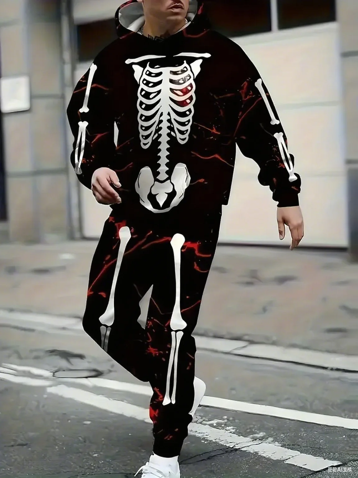 

Мужской комплект из толстовки и брюк с принтом скелета на Хэллоуин, повседневный комплект из двух предметов на весну/осень, футболка с длинными рукавами + брюки