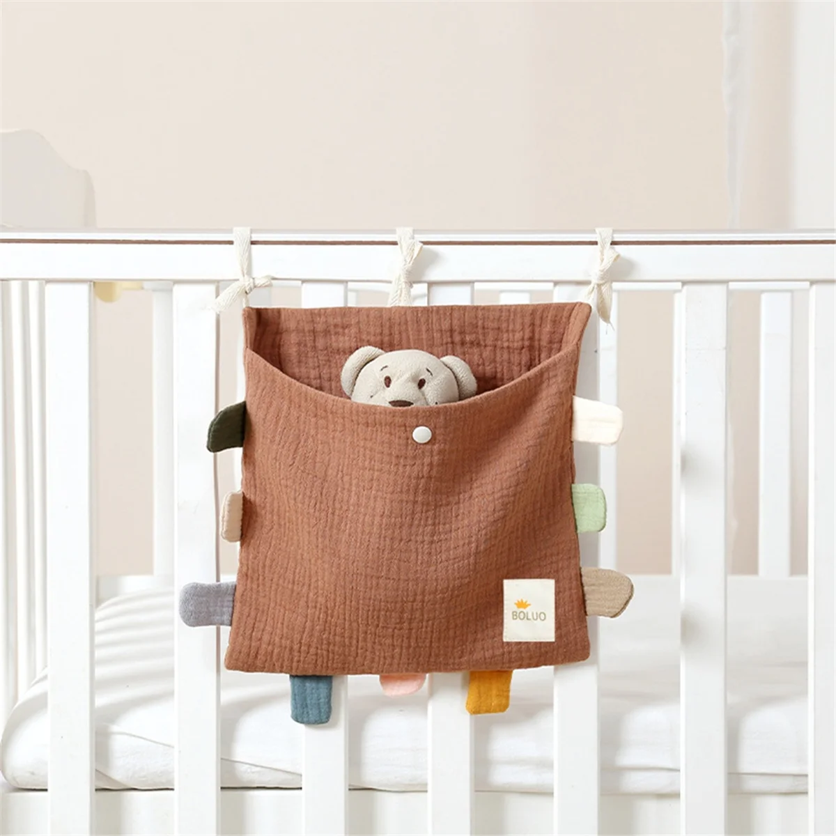 Baby Bed Side Organiser Cotton Bed Storage BagEssentials Storage Bag Baby Hanging Bag for Baby Nappy Toy Clothes,H