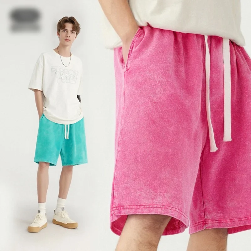 

Лето 2025 г, 320 г, хлопковые мужские шорты в стиле ретро в стиле хип-хоп, уличная одежда, шорты унисекс, эластичные свободные шорты для бега, большие размеры