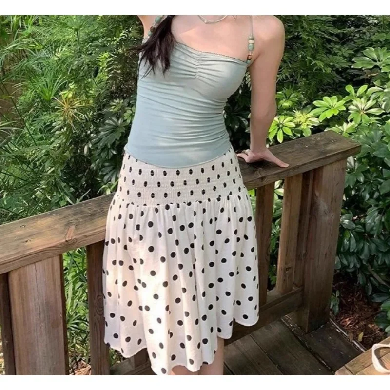 Apricot Polka Dot Skirt Lined Niche Retro Wear