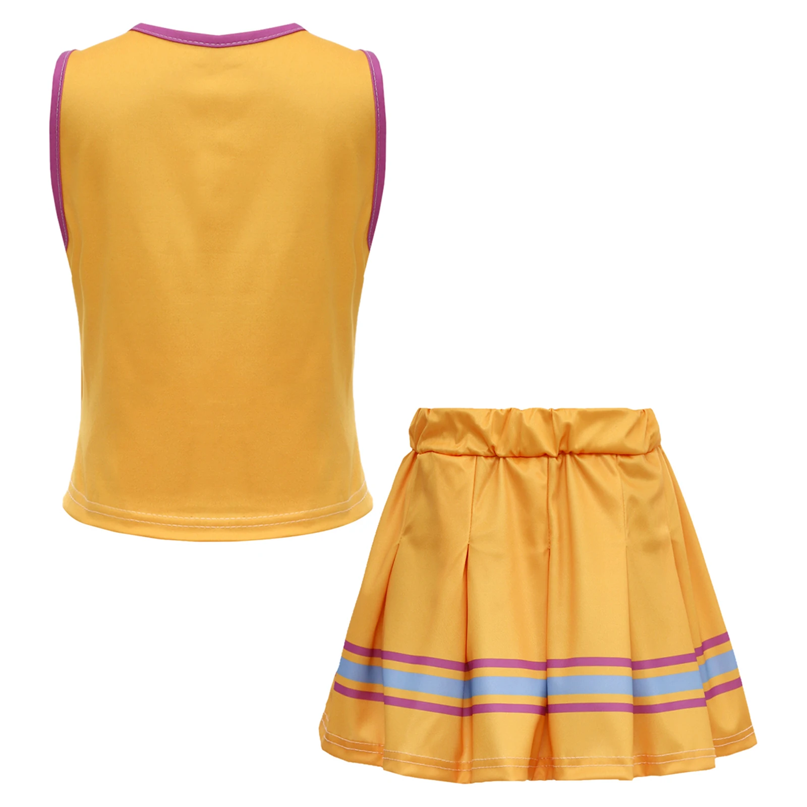 أزياء زعيم التشجيع للأطفال البنات ملابس تنكرية للفيلم بدون أكمام مطبوعة بحروف مع تنورة لعرض المدرسة والرقص التشجيع