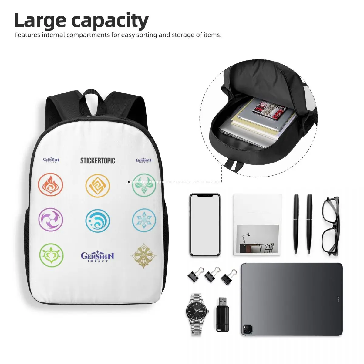 Genshin Impact Circle Pack Zaini da donna Ragazzi Ragazze Bookbag Studenti Borse da scuola Portabilità Zaino da viaggio Borsa a tracolla