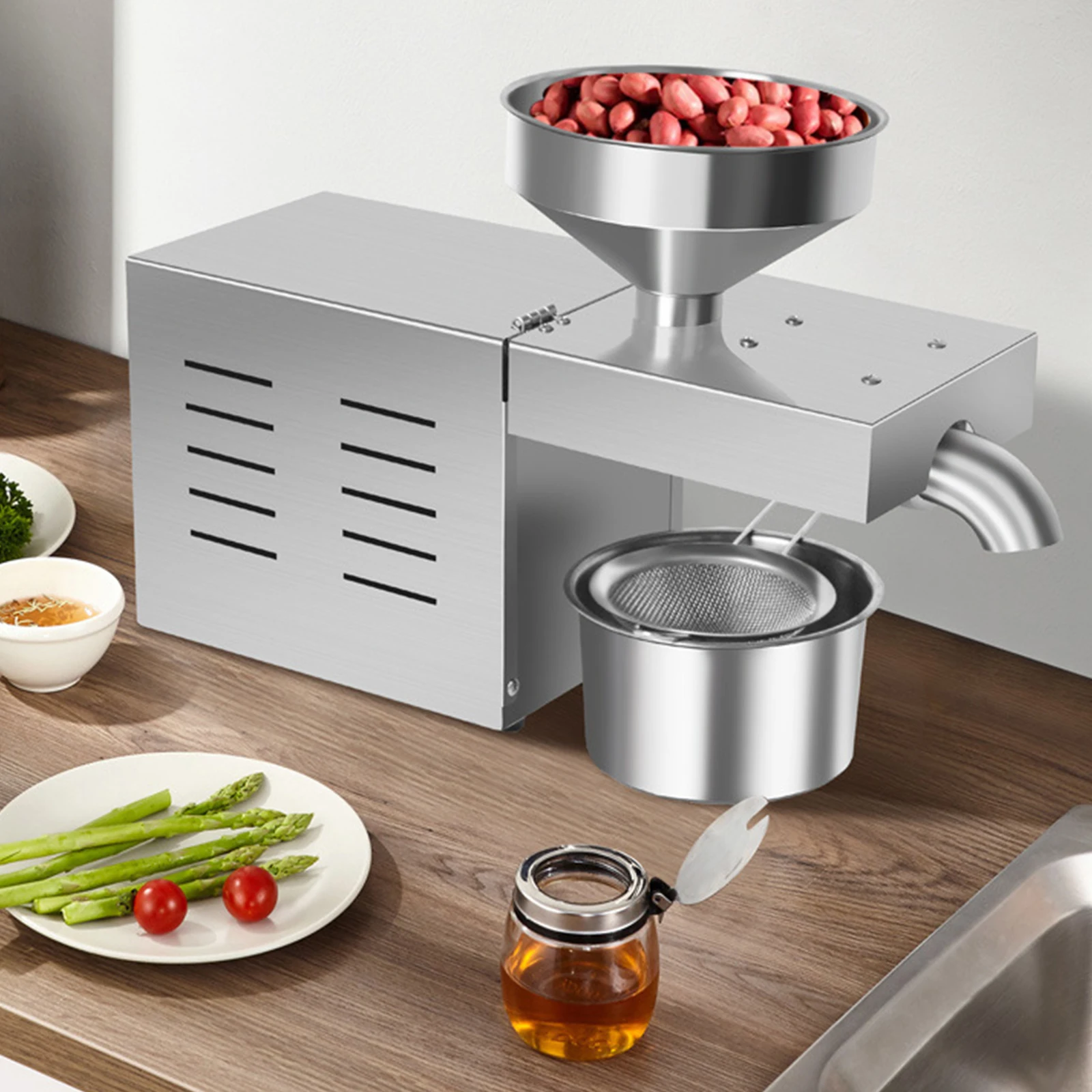 Prensa de aceite pequeña comercial totalmente automática de 1500W, máquina de aceite de prensa en frío automática de acero inoxidable 304, Extractor de aceite de semillas de girasol
