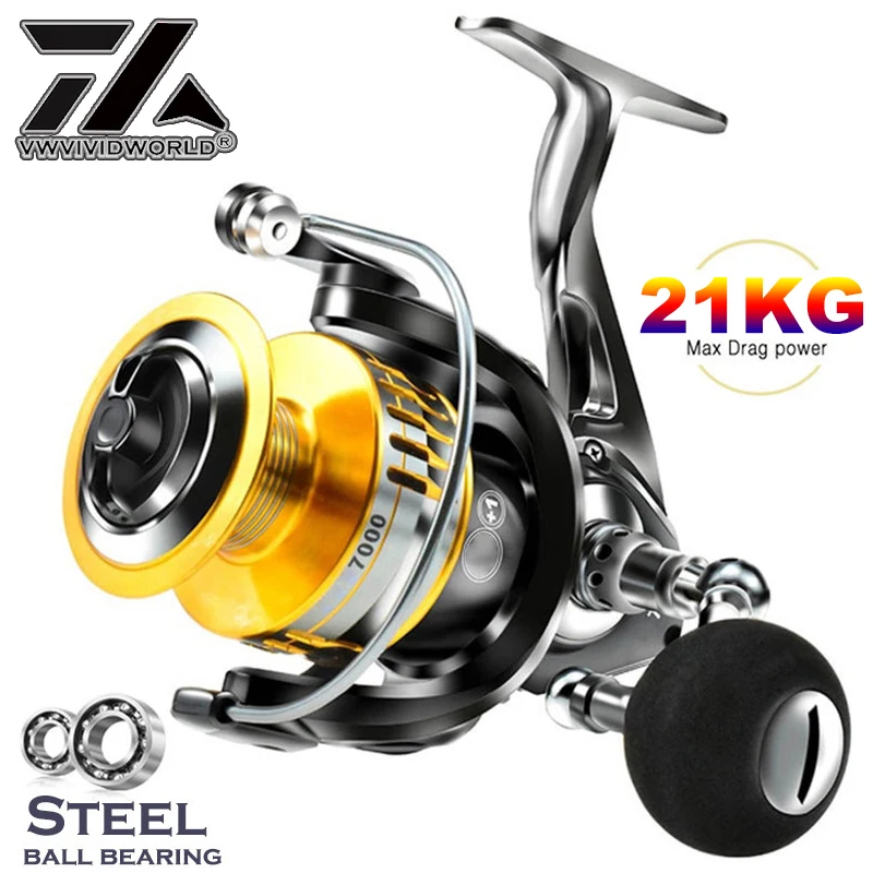 

VWVIVIDWORLD Metal Freshwater And Seawater Dual Use Fishing Reel Big Pulling Drag Spinning Reel Durable Carp Fishing Saltwater