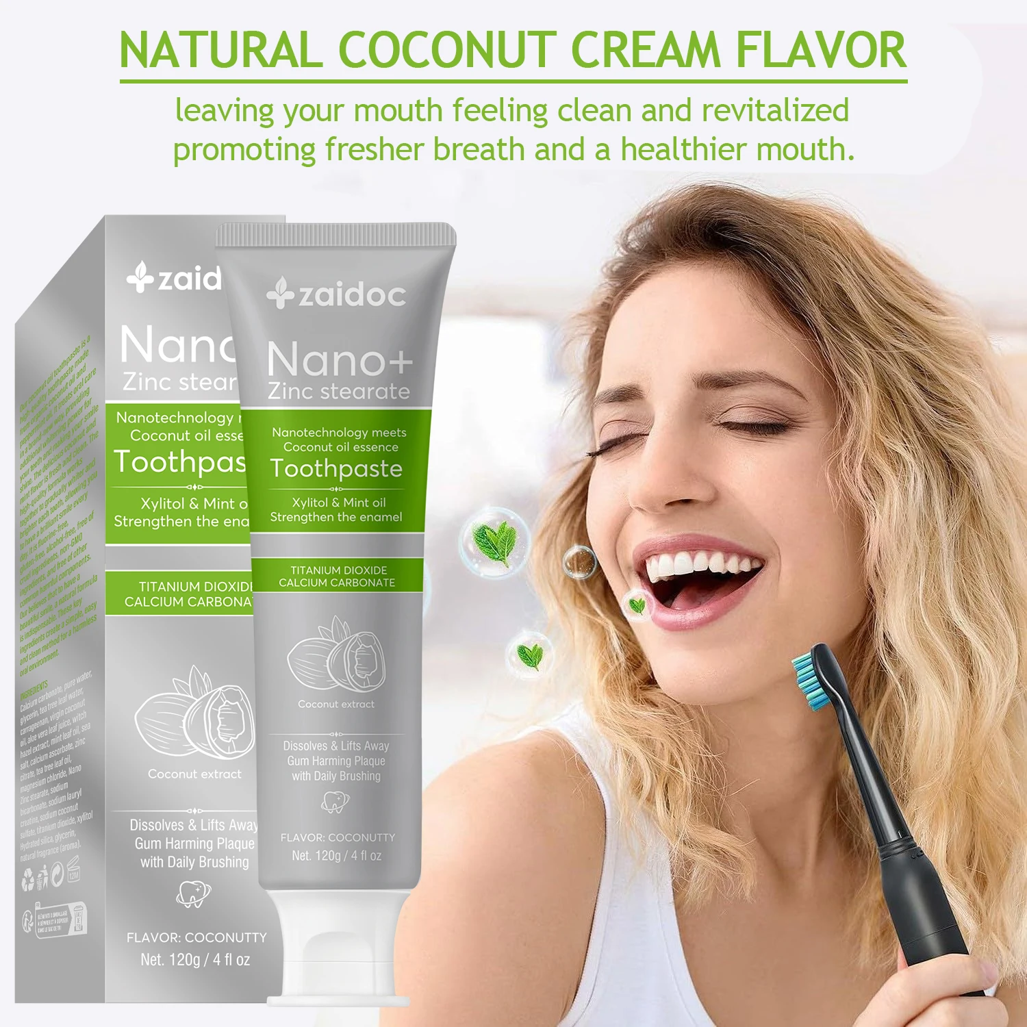 ZaiDoc 3Pcs Toothpaste Set : Probiotic + Coconut Whitening + Clear Gel with Christmas Hearts Nano Hydroxyapatite Natural Oral Care 120g Each
