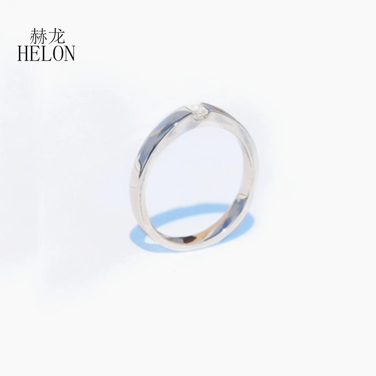 HELON sólido 14K 10K oro blanco 0,10 quilates Moissanite diamante compromiso anillo de boda princesa corte Moissanite pareja anillo