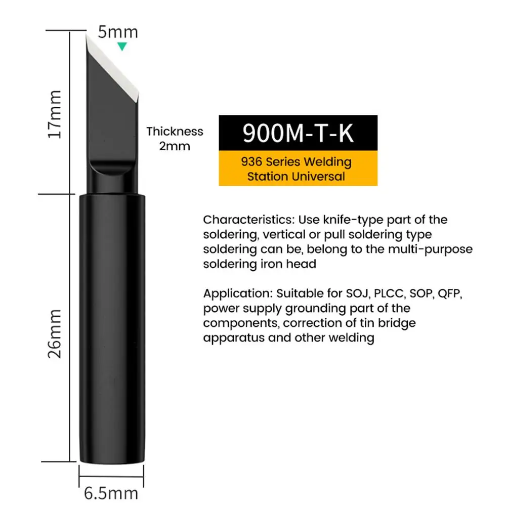 5Pcs Electric Soldering Iron Head Tool Soldering Iron Tip Kit Black Diamond Oxygen-Free Copper Tip Replacement Tip Tool Accessor