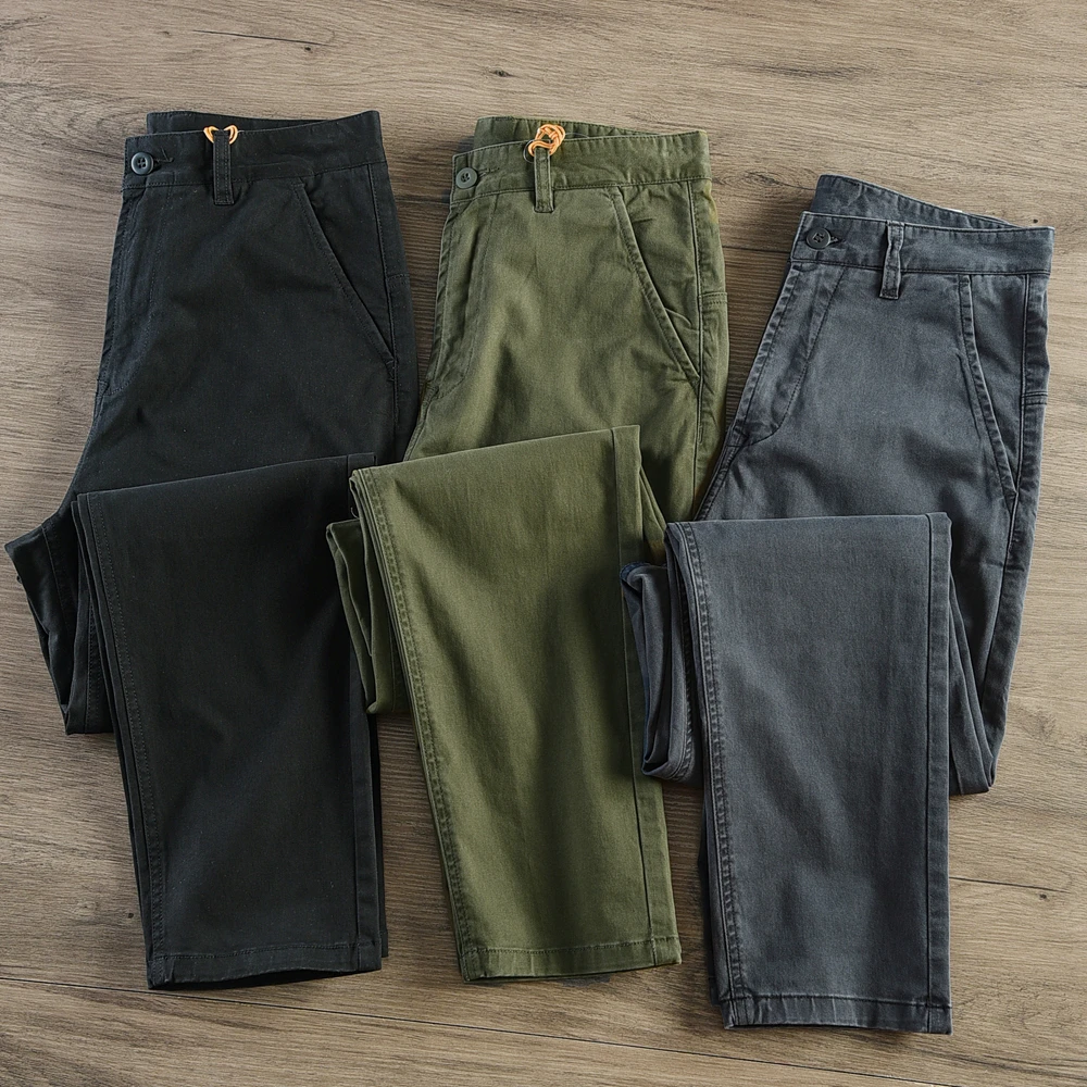 521# Spring and Autumn New American Retro Cargo Pants Men\'s Simple 97% Cotton Washed Loose Business Casual Straight Trousers