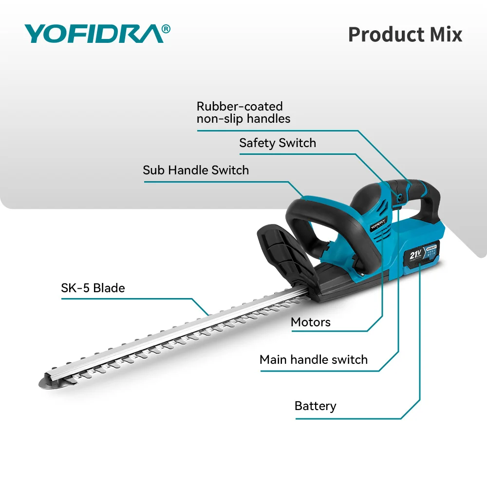YOFIDRA Kabelloser Elektrischer Heckenschneider 2000W 15000RPM Astsäge Rasenmäher Garten-Trimmwerkzeug für Makita Akku – Detail 10