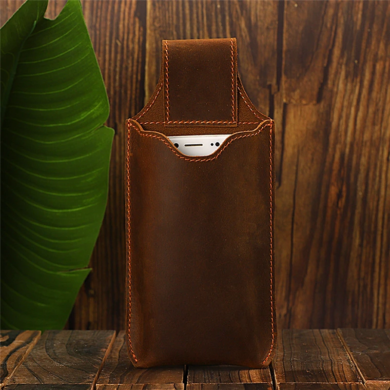 Genuine Leather Phone Pouch Case For  6-7.5inch  Cellphone Loop Holster Case Belt Waist Bag Phone Wallet Anti-theft