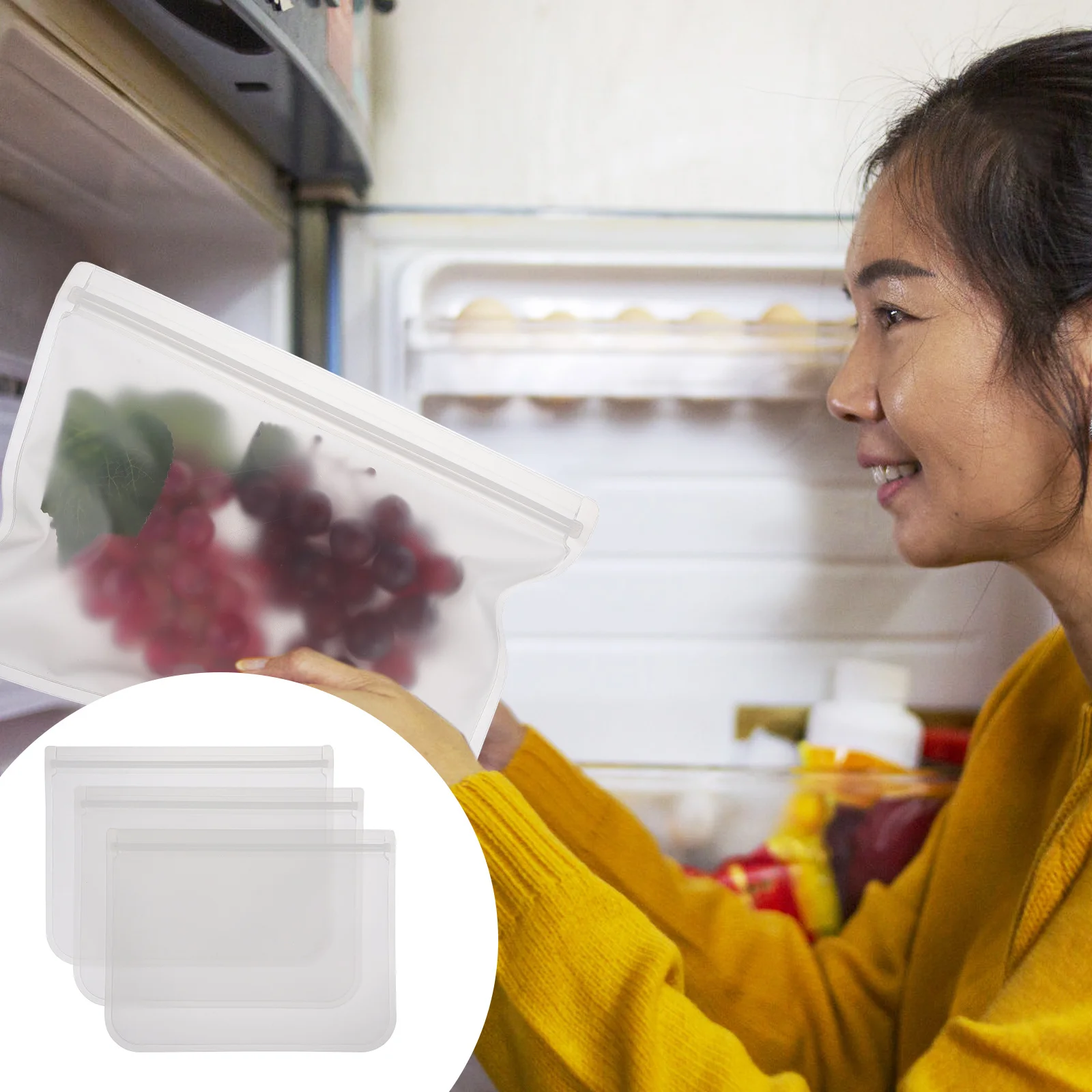 

10Pcs Food Fresh-Keeping Bags Reusable Peva Material Portable Kitchen Sealed Refrigerator Storage Bags for Fruit Vegetable