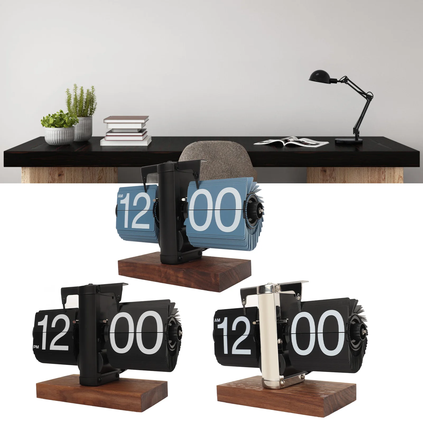 Retro Digital Flip Down Clock Retro Automatic Turning Battery Operated Mechanical Clock for Home Room Office Decoration