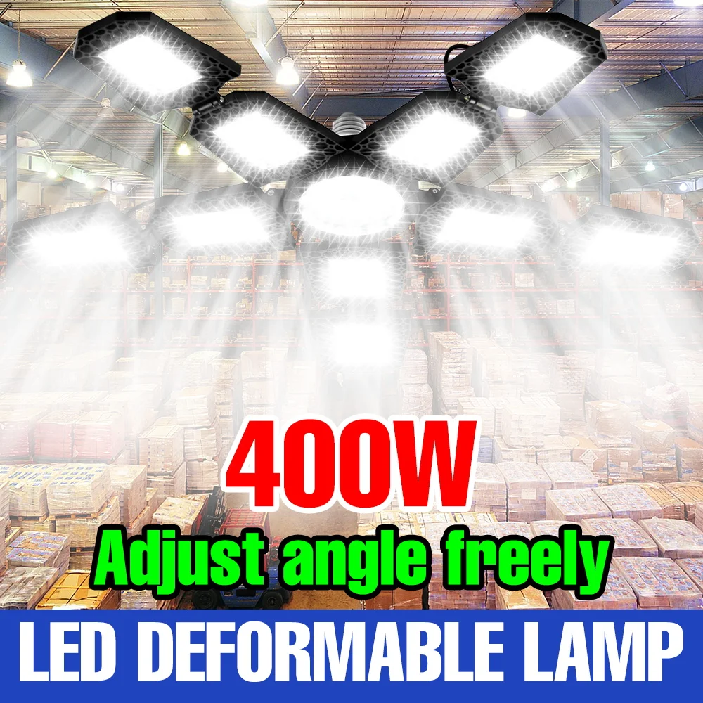 

Светодиодная лампа для гаража 400 Вт, AC100-277V, прожектор для мастерской, E27/E26, складной деформируемый потолочный светильник для дома, стадиона, подвала