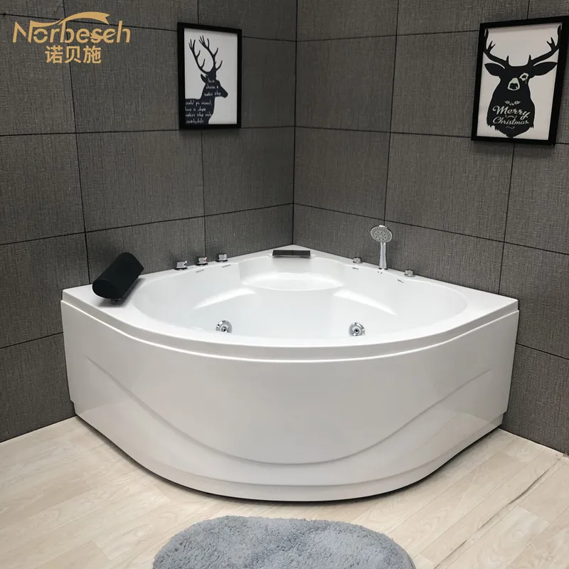 

Fan-shaped Acrylic Bathtub Independent Double Massage Surfing Triangle Bathtub 1.3 Meters Factory Wholesale