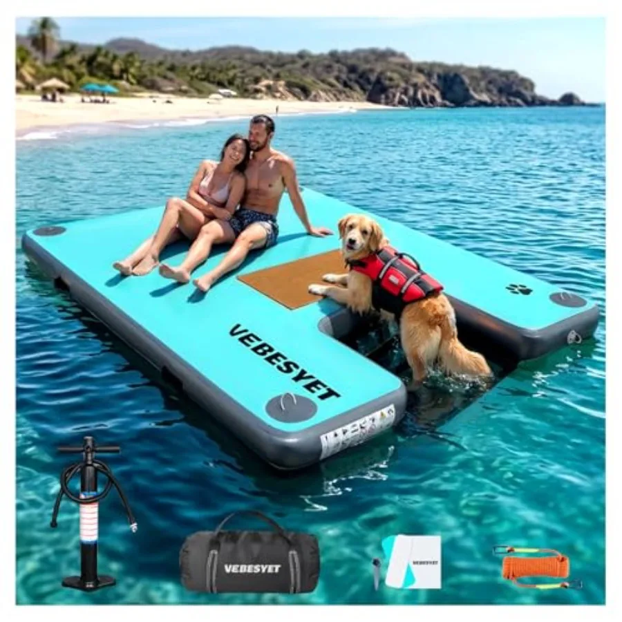 

Inflatable Dock with Water Ramp 6 inch Thick Non-Slip Floating Dock for Dogs Adults Durable Drop-Stitch Platform in Blue for La