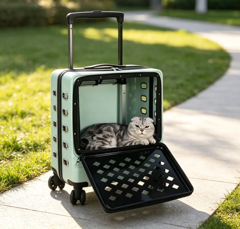 2026 Portable Pet Carrier Trolley Transparent Cabin Dog Cat Stroller Handheld Travel Bag for Small Dogs Puppies Foldable