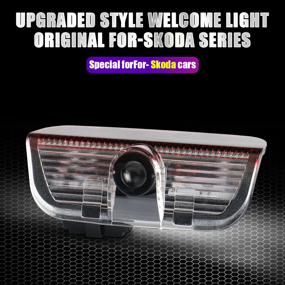 For Skoda Octavia Fabia Rapid Yeti Superb A5 A7 VRS VII 2pcs HD Projector Lamp Car Door Wireless Welcome Light LED Decoration