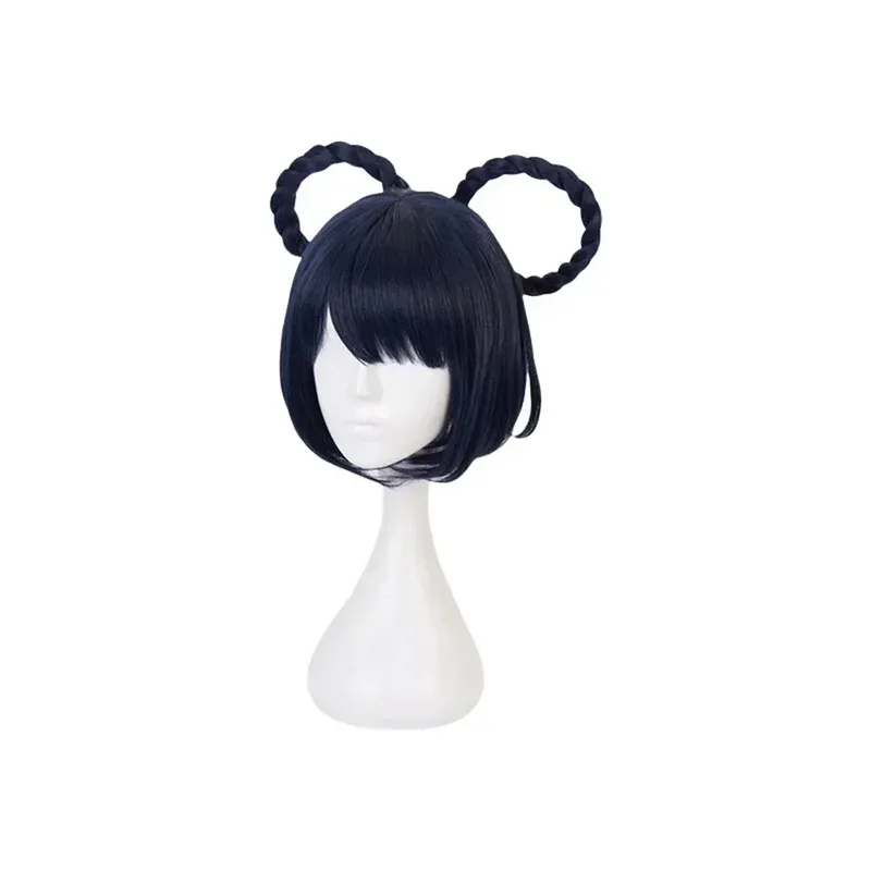 애니메이션 합성 머리 Xiangling 코스프레 가발 짧은 진한 파란색 역할 놀이 파티 축제 Genshin Impact Props