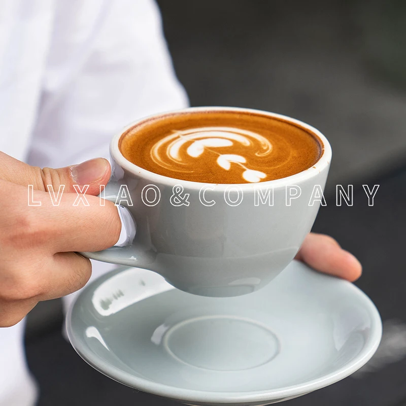 280ml/9oz watchget Thick Body Ceramic Coffee Cup and Saucer for Flat White Latte Cup Cappuccino Double Espresso Coffee Cup Drink