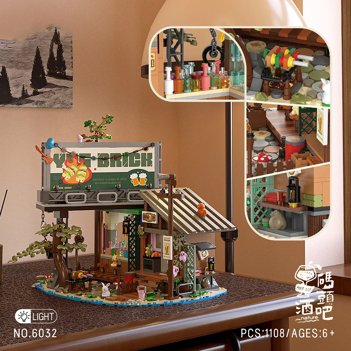 1108 Pcs MOC City Street View Series Pier Bar Small Particle Puzzle Assembly Building Blocks Pub Festival Toys Gifts