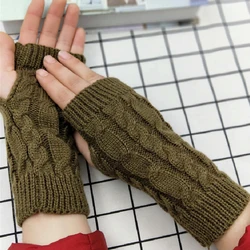 Twist Pattern Women Short Arm Sleeve Mittens Women Faux Wool Mitten Warm Fingerless Glove Arm Crochet Knitting Winter Gloves