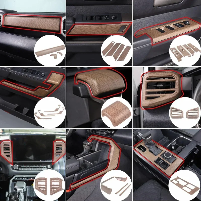 

For Toyota Tundra for Toyota Sequoia 2022-2025 ABS Pear Wood Grain Car Center Console Interiors Kit Trim Sticker Car Accessories