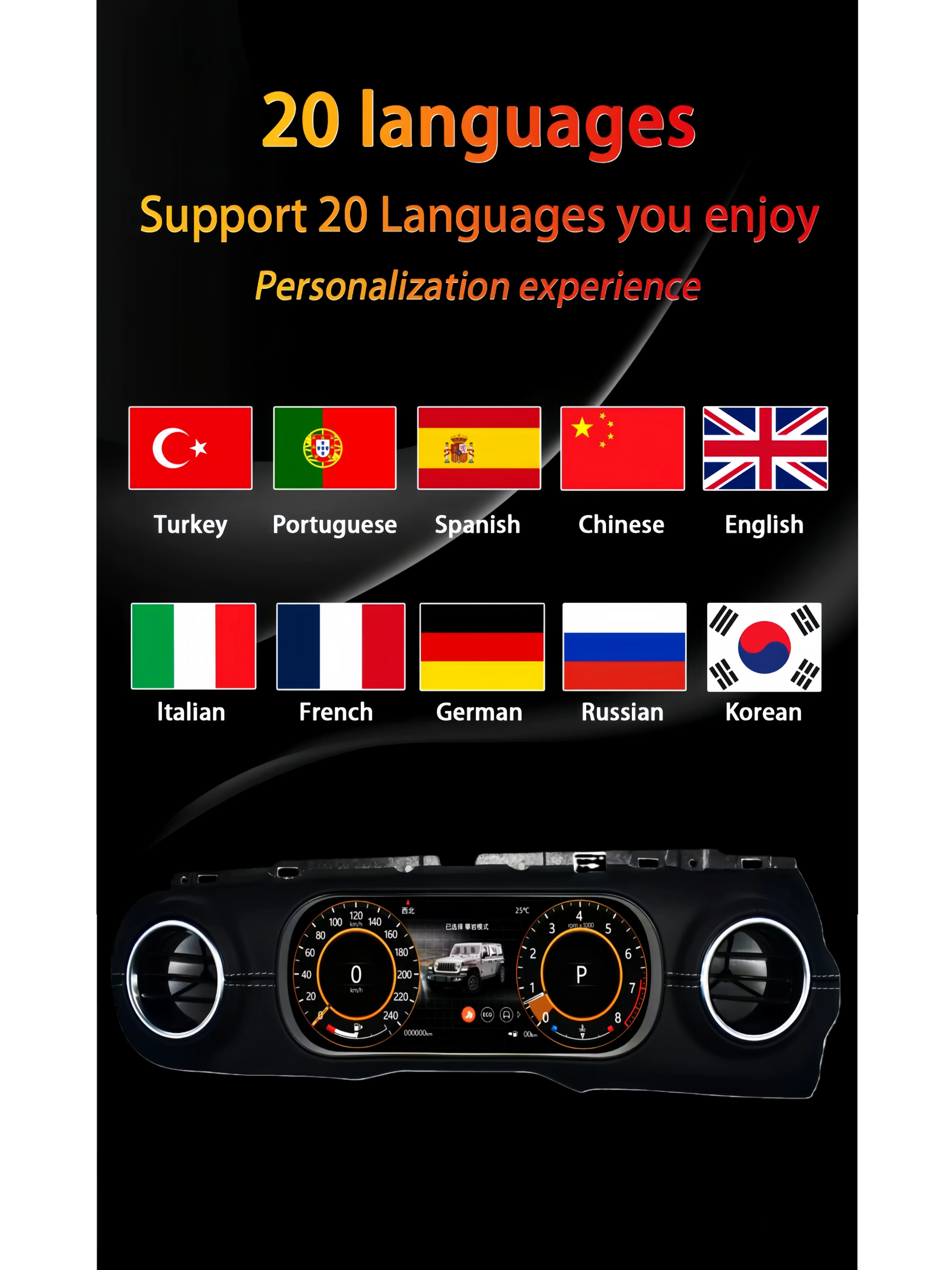 12.3 "Carplay السيارات لوحة سيارة متر ل جيب رانجلر JL 2018-2022 لينكس LCD أداة رقمية العنقودية قمرة القيادة سرعة لوحة #4