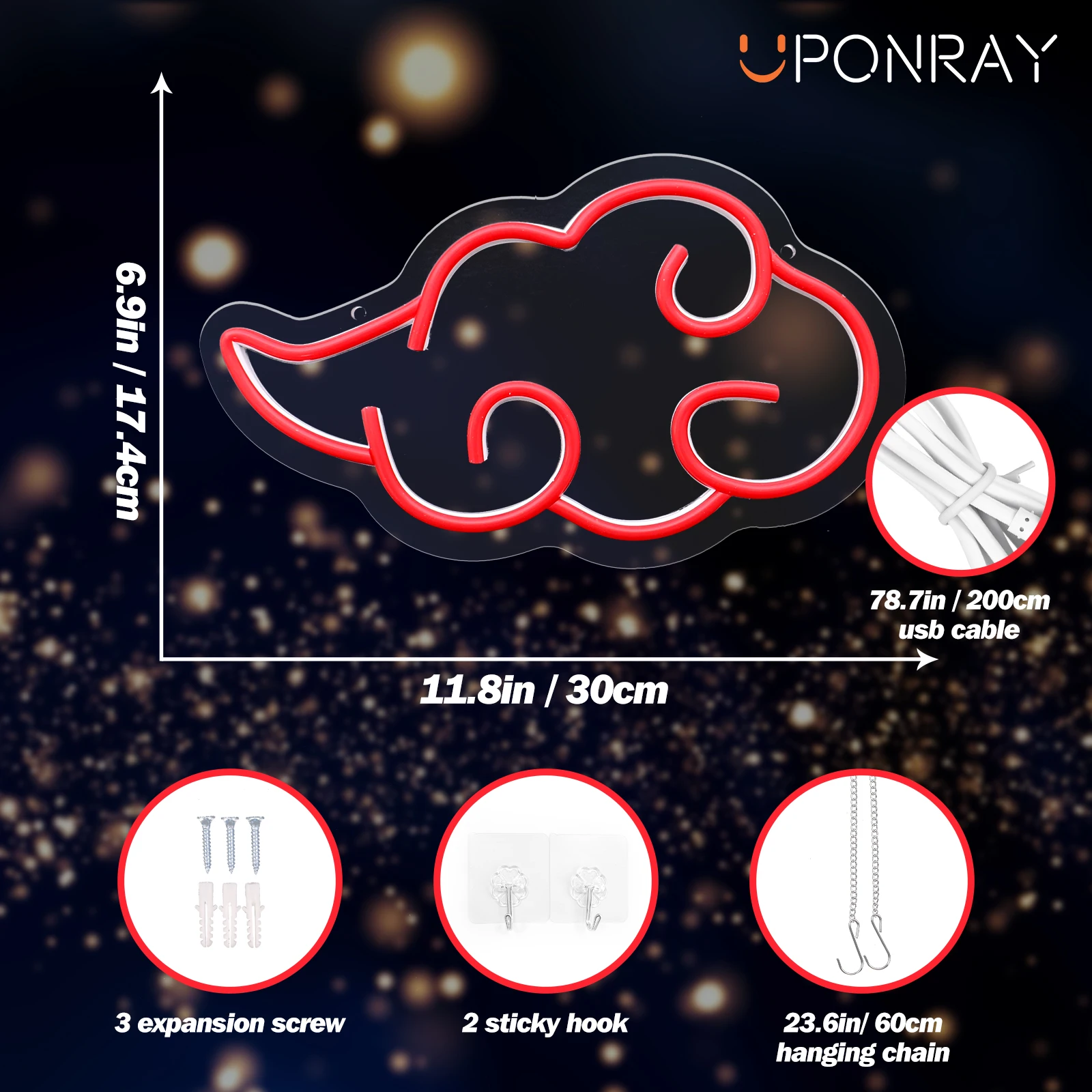 Imagem -02 - Uponray-cloud Shape Neon Sign Luz Noturna Regulável Decoração de Parede Led Neon Sign Festa Casamento Decoração do Quarto Usb Powered