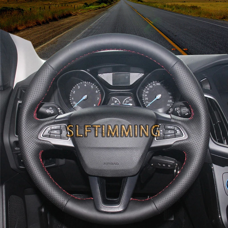 

Custom Genuine Nappa Leather Car Steering Wheel Cover for Ford Focus 3 2015-2018 Kuga 2016-2019 Escape C-MAX Ecosport 2018-2019