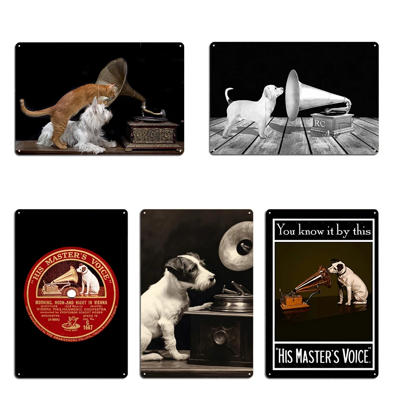 Vintage Red Record Label Clock His Master’s Voice You Know It By This Metal Plaque Designer Painting Kitchen Bar Tin Sign Poster