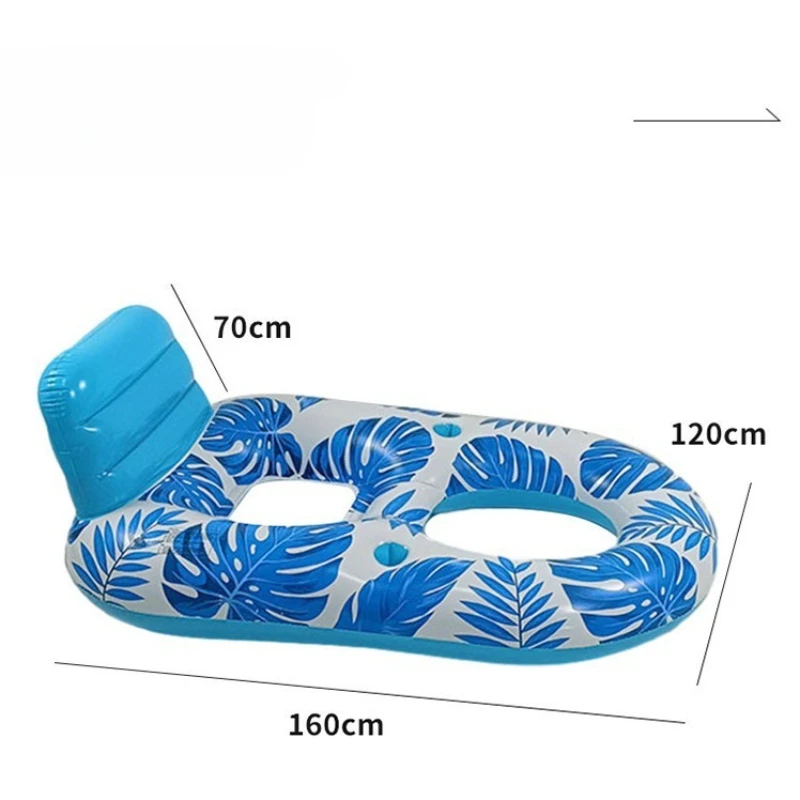 Maple Leaf PVC Inflatable Pool Float Bed with Cup Holder, Soft Comfortable Water Floating Rack, Scratch Proof Float for Beach