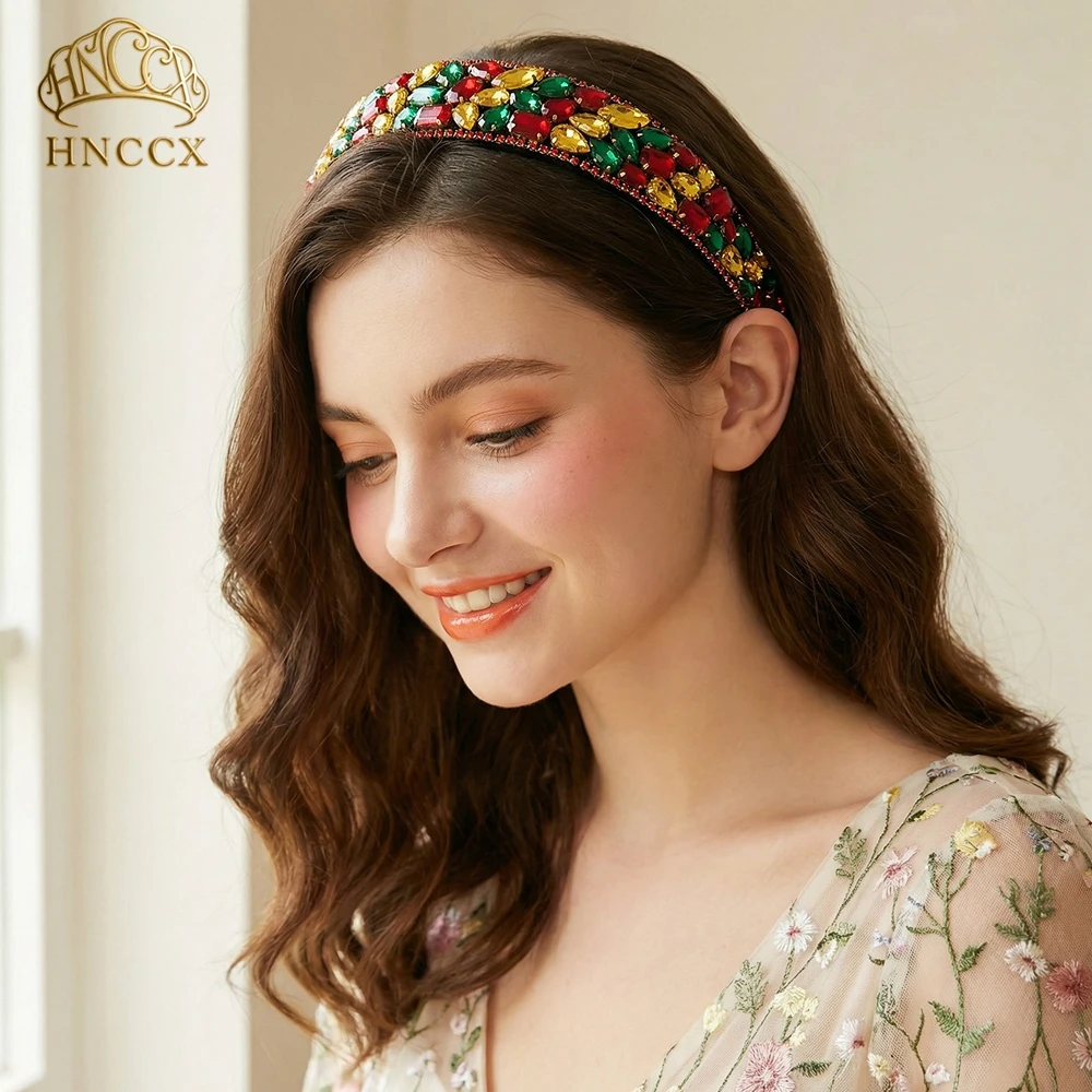 hnccx-ヴィンテージマルチカラーラインストーンヘッドバンド女性ワイドヘッドフープ結婚式のヘアアクセサリー高級宴会パーティーヘッドピース-a81