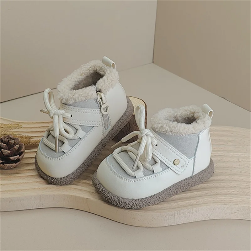 Bottes de neige en cuir à semelle souple pour bébé, bottes chaudes en peluche pour garçons, tout-petits, filles, enfants, mode, hiver, nouveau, EU 16-25, 2024