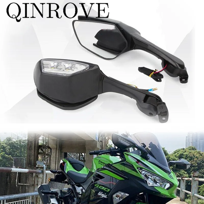

Motorcycle Rearview Mirror with LED Turn Signal Light Sport Bike Side Rear Mirrors for Kawasaki Ninja 400 650 ZX10R Honda 1000RR