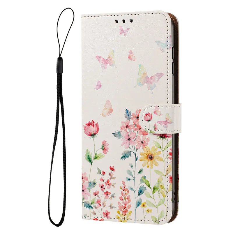 Painted Case on For Motorola MOTO G Stylus Play Power 5G 2025 2026 2024 2023 4G Leather Flip Stand Phone Cover Cute Flower Capa
