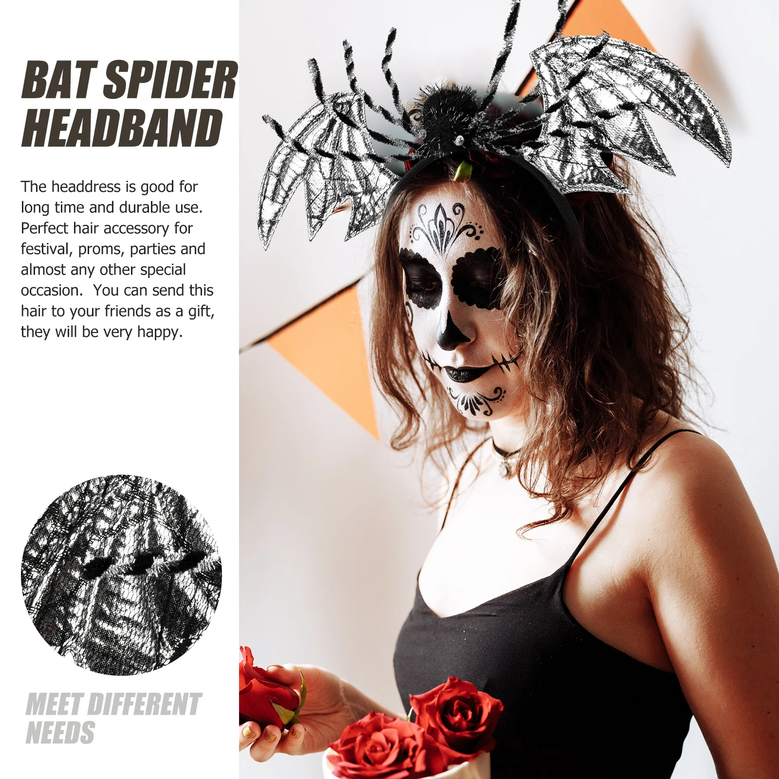 عصابة رأس للهالوين، عصابة رأس على شكل عنكبوت الخفافيش للفتيات والنساء، زي حفلات المهرجانات، لون فضي، تصميم فريد من نوعه، مادة بلاستيكية