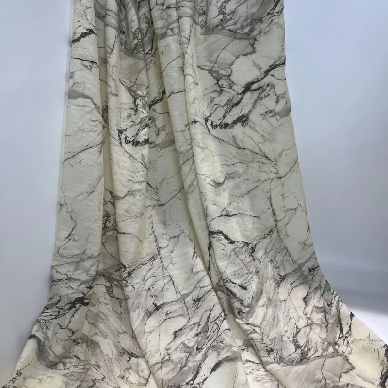 Marbled Grey Lyocell Printed Fabric High Quality Garment Cloth DIY Sewing Designer Material Moisture-Wicking Dress Blouse Fabric